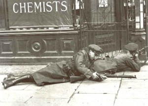 Free State troops pictured here during a gun battle in Dublin city, 1922.