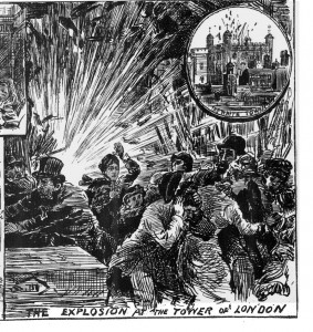 An illustration of Fenian bombs in London.