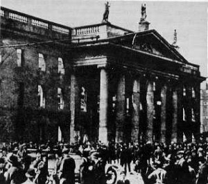 The General Post Office (GPO) in Dublin shortly after the Easter Rising.