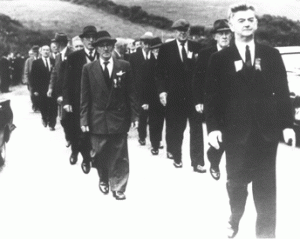 Tom Barry leads a parade of IRA Kilmichael veterans in 1966.