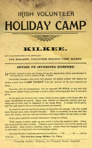 A notice of Volunteer 'Holiday Camp' in Limerick.