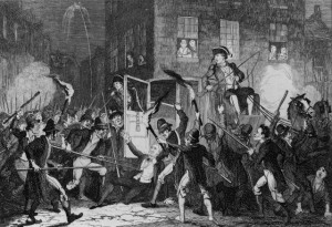 A representation of the killing of Lord Kilwarden during Emmet's failed rebellion in 1803.