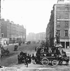 A horse drawn tram on Dublin's Westmoreland Street in the late 19th century.