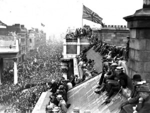 The victory parade in Dublin in 1918, celebrating British victory.