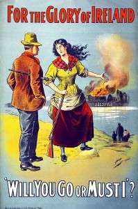 War propaganda in Ireland encourages Irishmen to save Catholic Belgium.