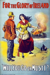 War propaganda in Ireland encourages Irishmen to save Catholic Belgium.