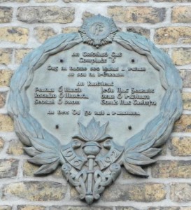 A memorial on 144 Pearse Street to the 4 members of B Company IRA Dublin 3rd battalion killed in the War of Independence, including the two killed on March 14, 1921. (Courtesy of the Irish War memorials website).