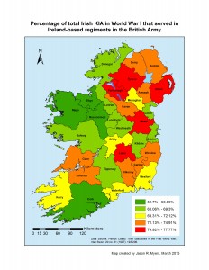 Pct of Irish KIA serving in Irish regts