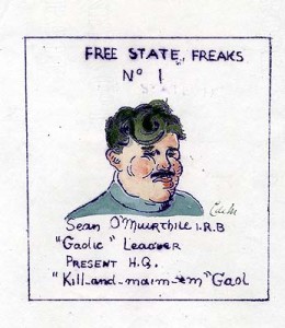 Anti-Treatyite caricature of pro-Treaty IRB activist Sean O Muirthile.