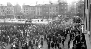 Irish soldiers on O'Connell (Sackville) Street Dublin, marching to war.