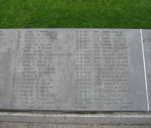 Names of  soldiers at the National Army memorial Glasnevin. (Courtesy of the Est Wall for All website) 
