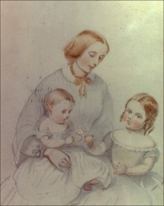 Eliza Nangle and daughters, Francesand Henrietta watercolour early 1830s. Courtesy of the Nangle Family