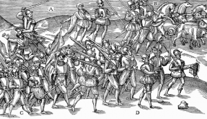 English troops collect heads during the rebellion.