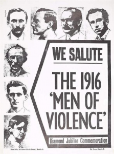 A republican poster from 1976, satirising the description of the IRA as 'Men of Violence'.