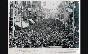Crowds in Dun Laoghaire await the arrival of Archbishop Logue in 1932 for the Eucharistic Congress. (Courtesy of the Irish Times)