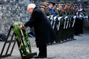 President Michael D Higgins lays a wreath at Kilmainham in remembrance of the men executed there.